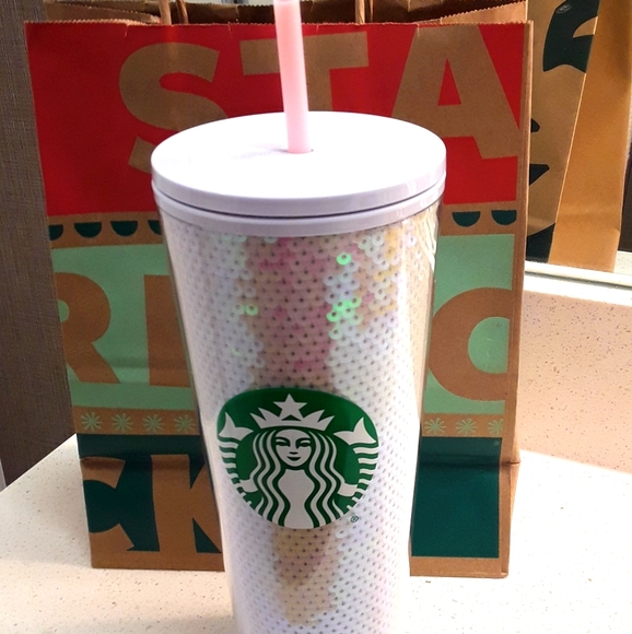 Starbucks Holiday 2020 White Sequin Tumbler